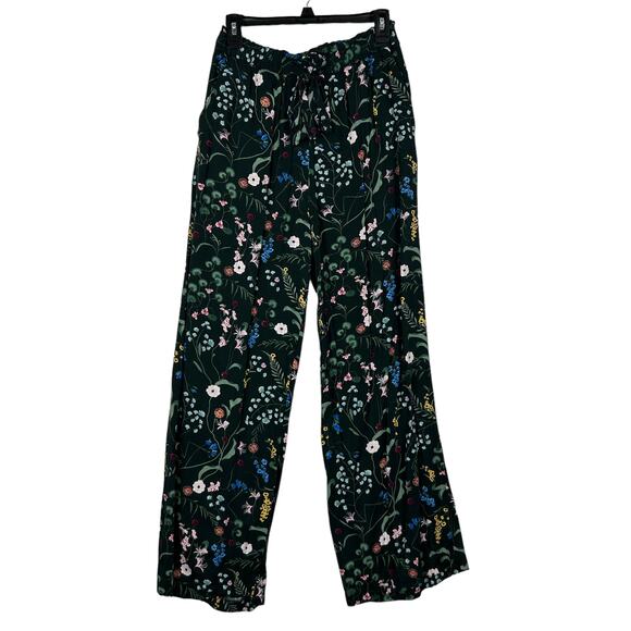 H&M Anna Glover Green Floral Wide Leg Pants Size 10 - Picture 1 of 4